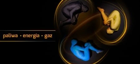 Animowany projekt graficzny prezentujący paliwa i energia gazową. Kolorowe grafiki podkreślają ważność tych elementów w języku polskim.