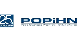A graphic design featuring the logo of POPIHN, a Polish organization related to the oil and industry trade, with emphasis on graphics and design. 25 in bold lettering.